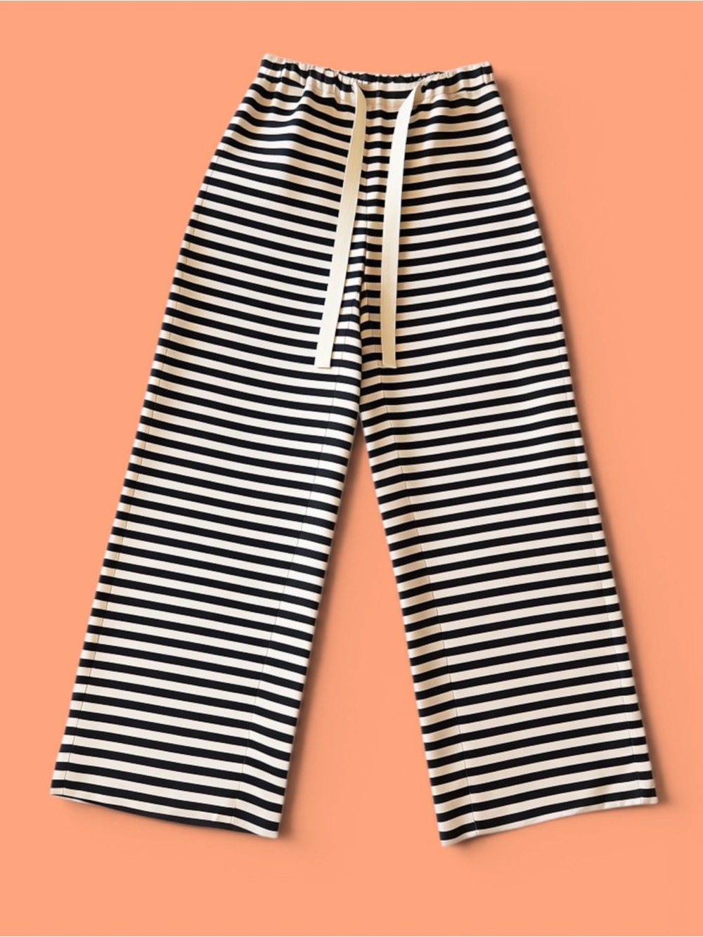 Striped Satin Black & White Women's Pants with Drawstring